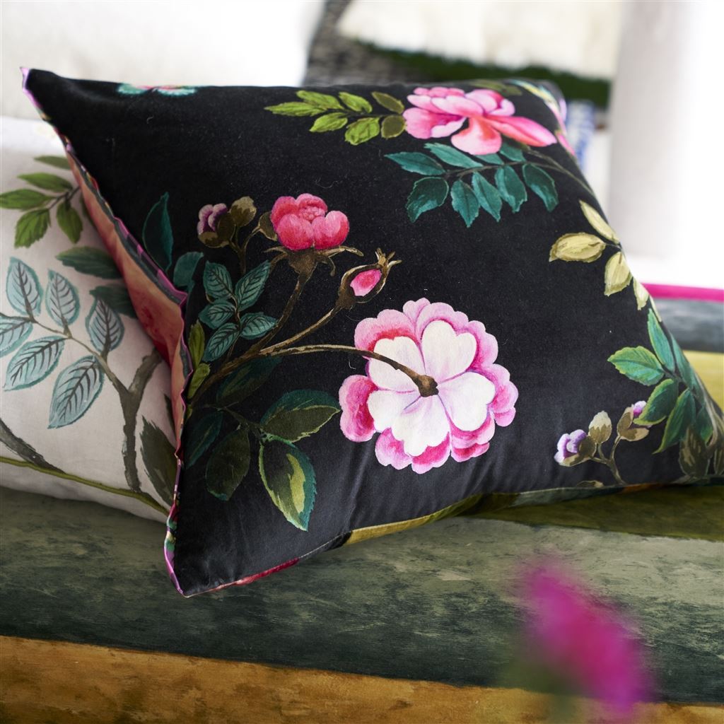 Porcelaine De Chine Velours Cushion By Designers Guild In Noir Black